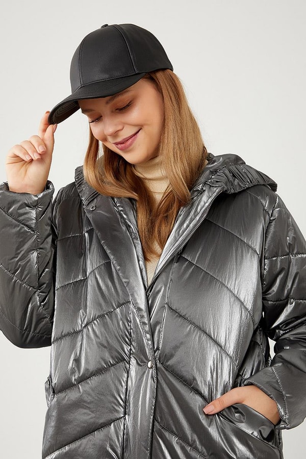 LevidorLevidor Antrasit Kapüşonlu Kapitone Şişme Mont