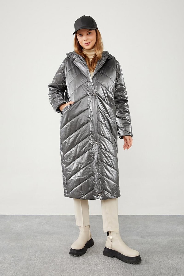 LevidorLevidor Antrasit Kapüşonlu Kapitone Şişme Mont