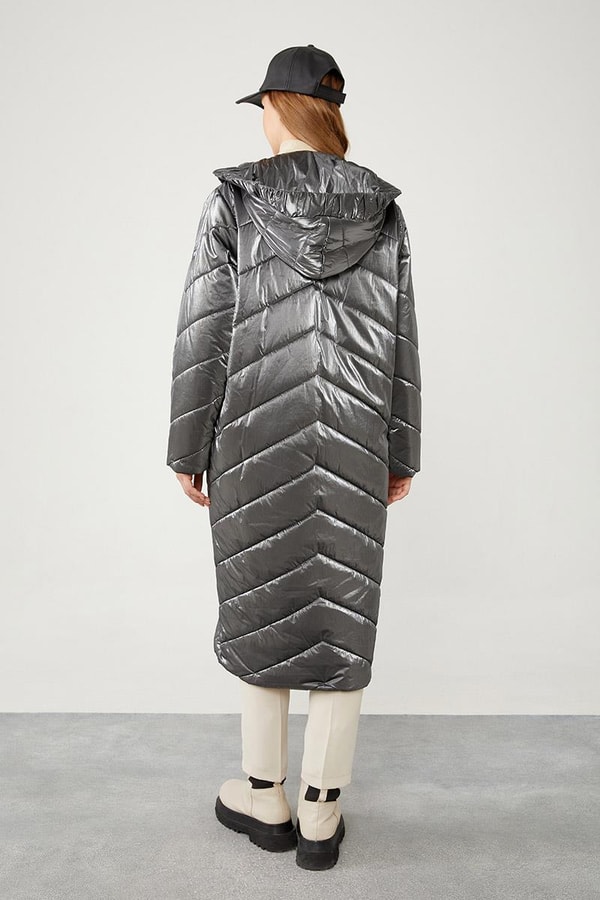 LevidorLevidor Antrasit Kapüşonlu Kapitone Şişme Mont