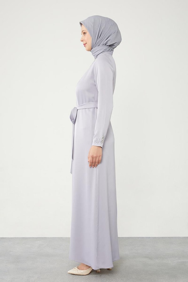 LevidorLevidor Antrasit Taş İşleme Detaylı Kuşaklı Elbise