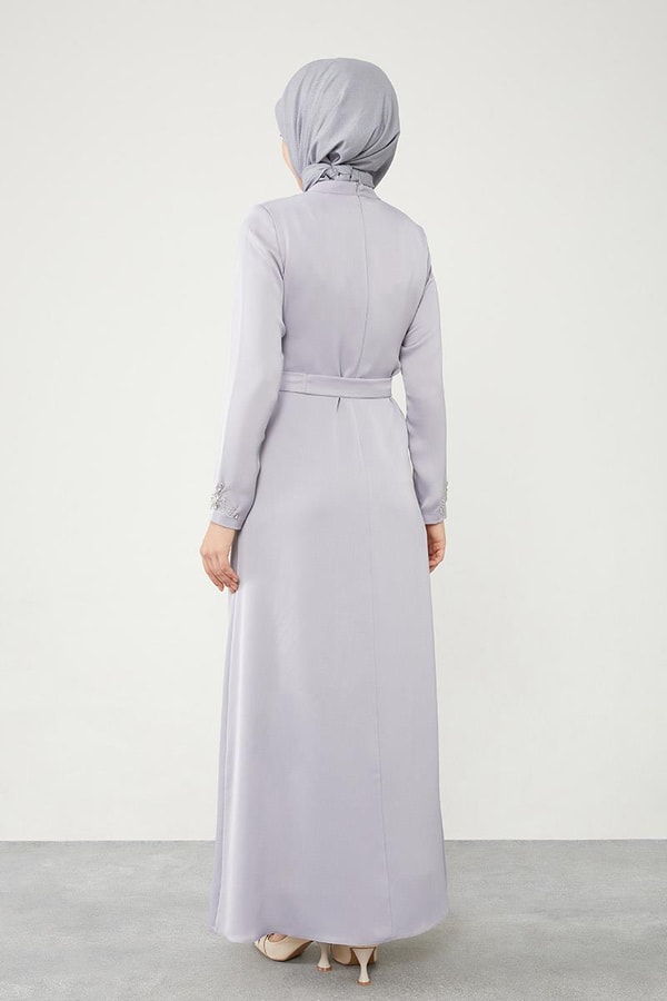 LevidorLevidor Antrasit Taş İşleme Detaylı Kuşaklı Elbise