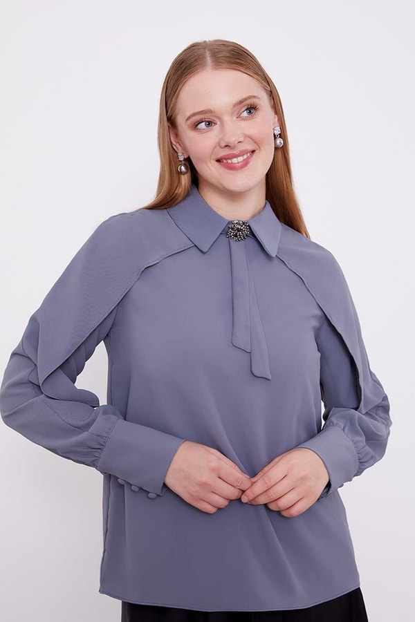 LevidorLevidor Antrasit Yaka Taş Detaylı Bluz