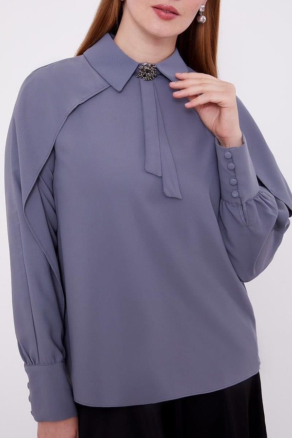 LevidorLevidor Antrasit Yaka Taş Detaylı Bluz
