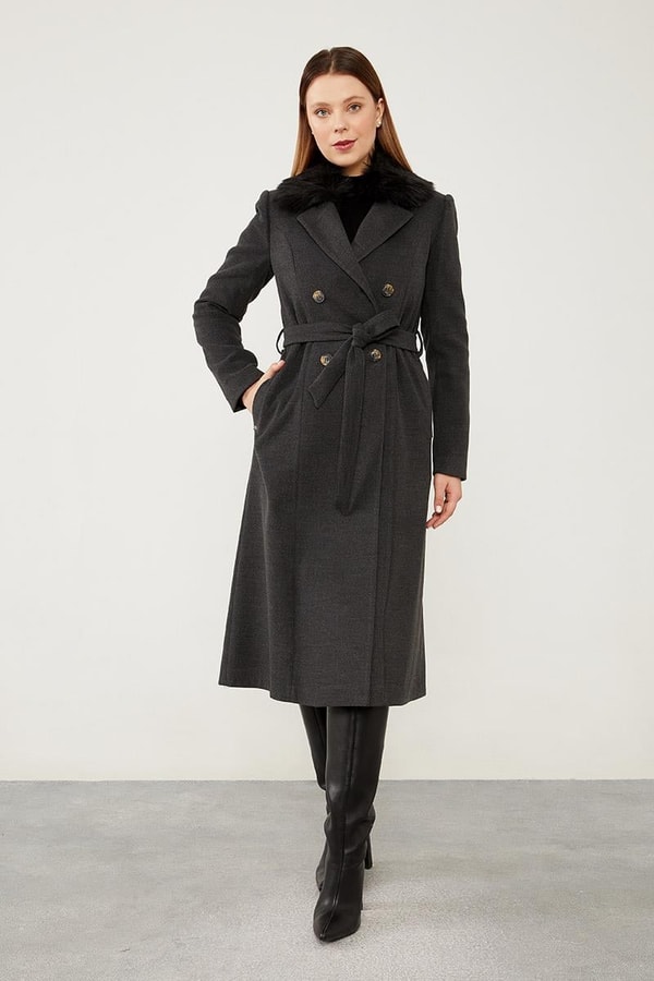 LevidorLevidor Antrasit Yakası Kürklü Kravuze Kaşe Kaban