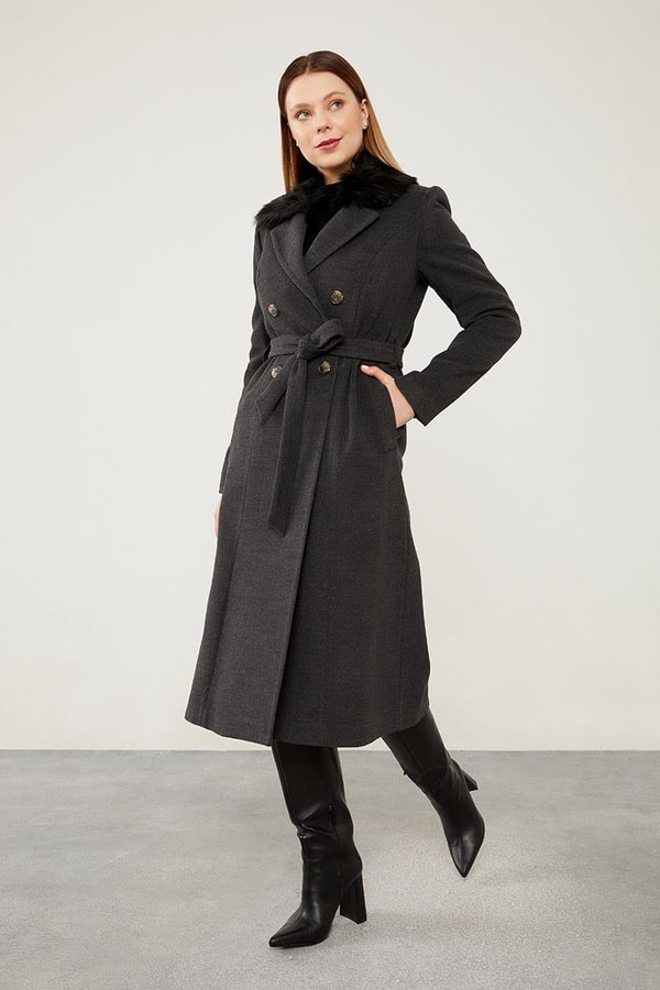 LevidorLevidor Antrasit Yakası Kürklü Kravuze Kaşe Kaban