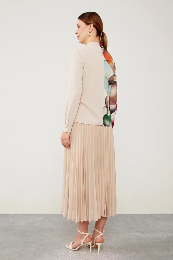 LevidorLevidor Bej Balon Desen Şifon Bluz