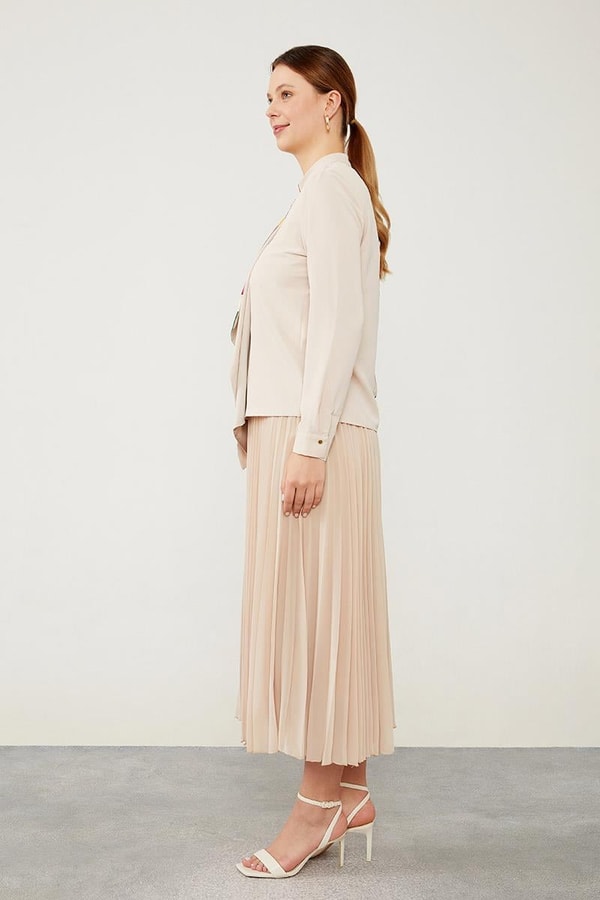 LevidorLevidor Bej Balon Desen Şifon Bluz