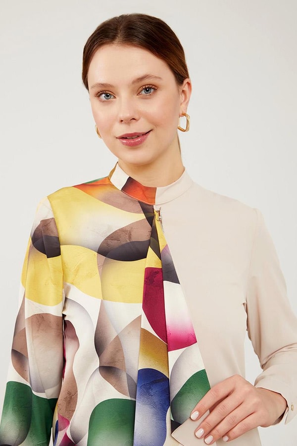 LevidorLevidor Bej Balon Desen Şifon Bluz