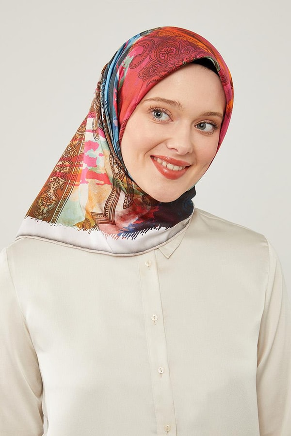 LevidorLevidor Bej Batik Etnik Baskılı Trend Twill Eşarp