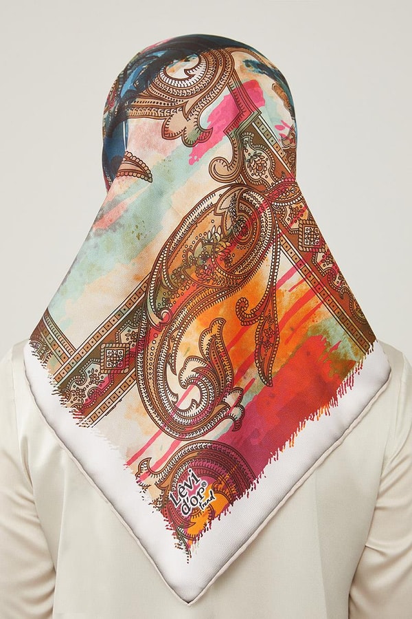 LevidorLevidor Bej Batik Etnik Baskılı Trend Twill Eşarp