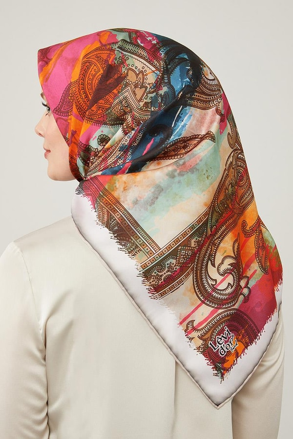 LevidorLevidor Bej Batik Etnik Baskılı Trend Twill Eşarp