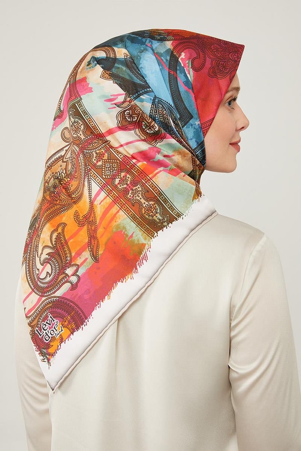 LevidorLevidor Bej Batik Etnik Baskılı Trend Twill Eşarp