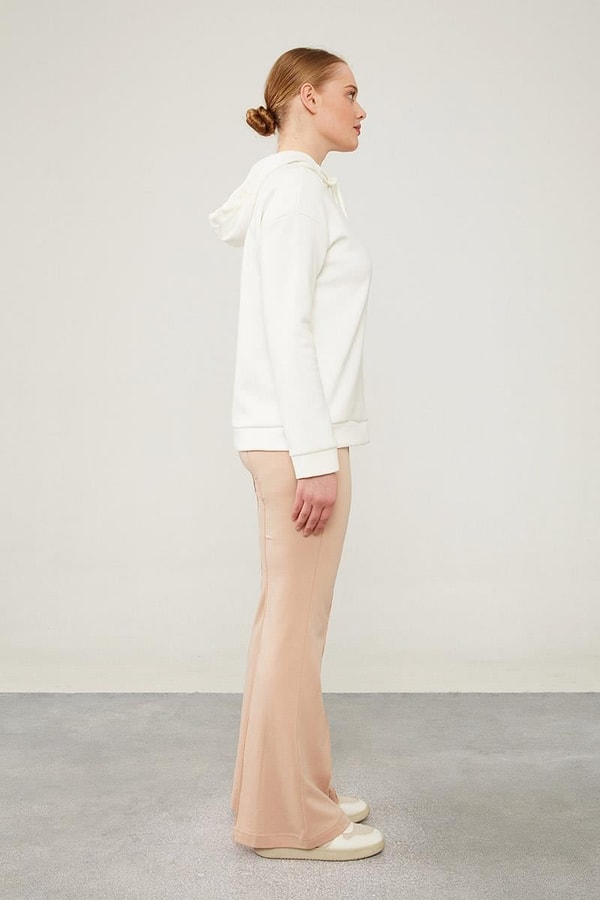 LevidorLevidor Bej Beli Lastikli Şerit Çizgili Spor Pantolon