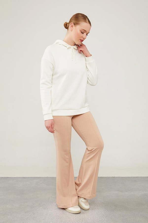 LevidorLevidor Bej Beli Lastikli Şerit Çizgili Spor Pantolon