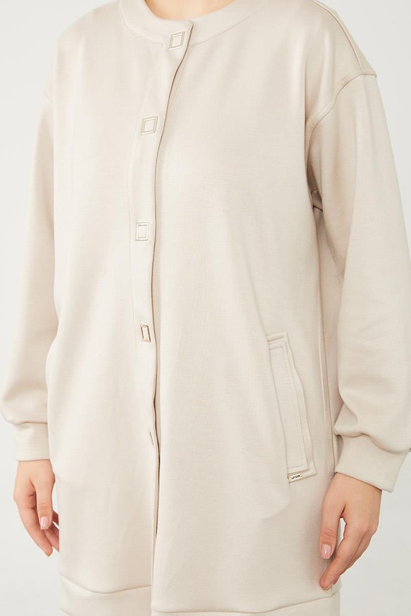 LevidorLevidor Bej Bisiklet Yaka Cepli Penye Pantolonlu Spor Takım