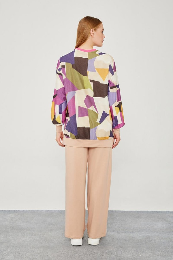 LevidorLevidor Bej Bisiklet Yaka Geometrik Desen Spor Takım