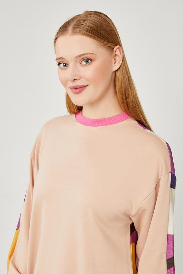 LevidorLevidor Bej Bisiklet Yaka Geometrik Desen Spor Takım