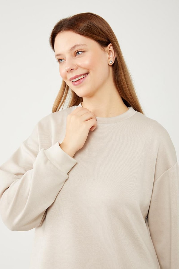 LevidorLevidor Bej Bisiklet Yaka Kolları Ribanalı Elbise