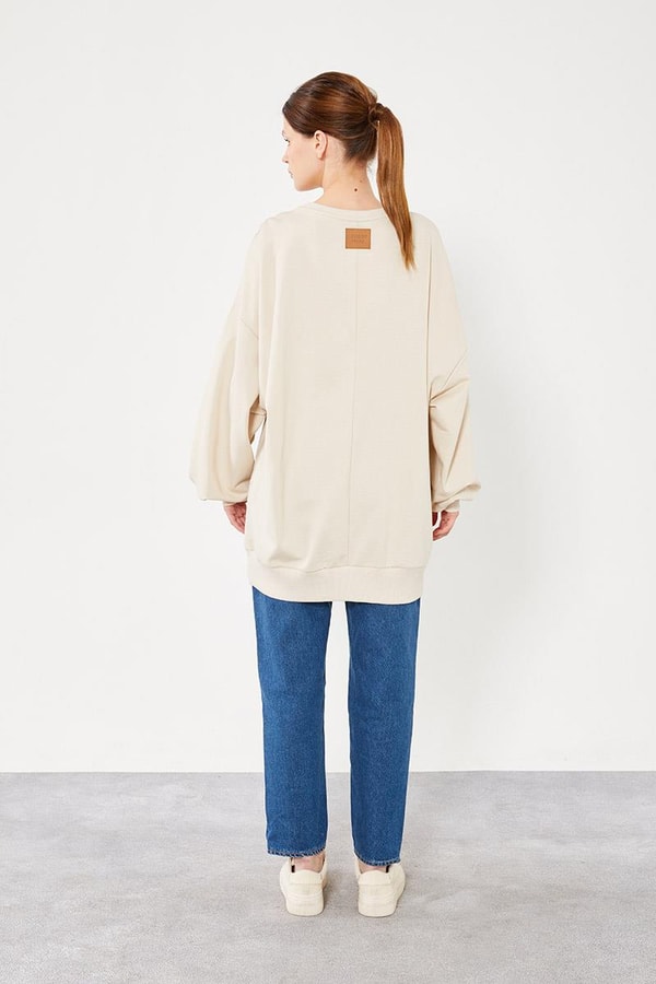LevidorLevidor Bej Bisiklet Yaka Oversize Sweat