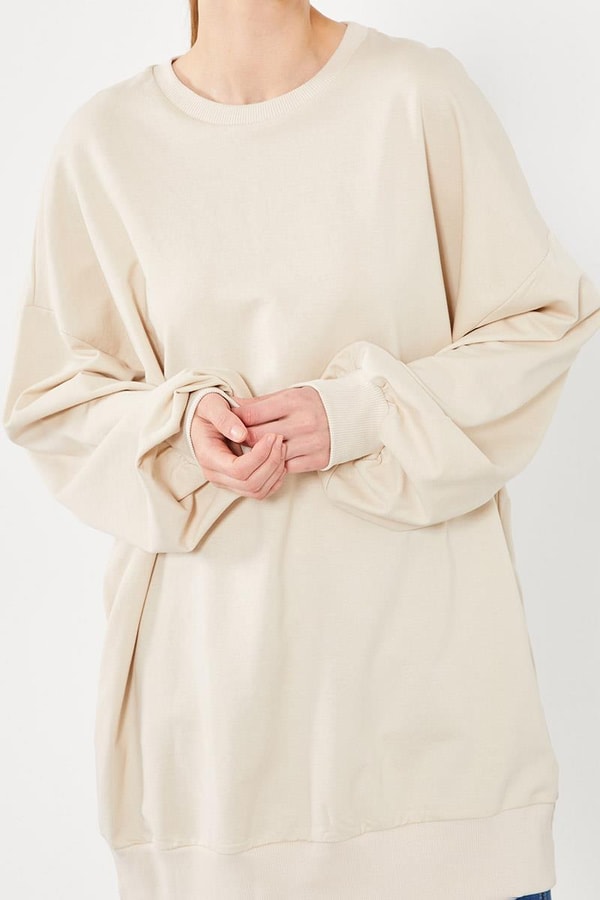 LevidorLevidor Bej Bisiklet Yaka Oversize Sweat