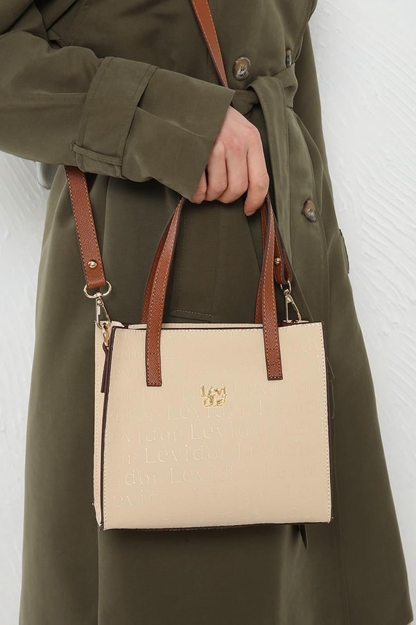 LevidorLevidor Bej Çapraz Askılı Monogram Baskılı Omuz Çantası