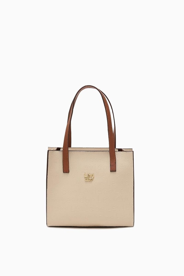 LevidorLevidor Bej Çapraz Askılı Monogram Baskılı Omuz Çantası