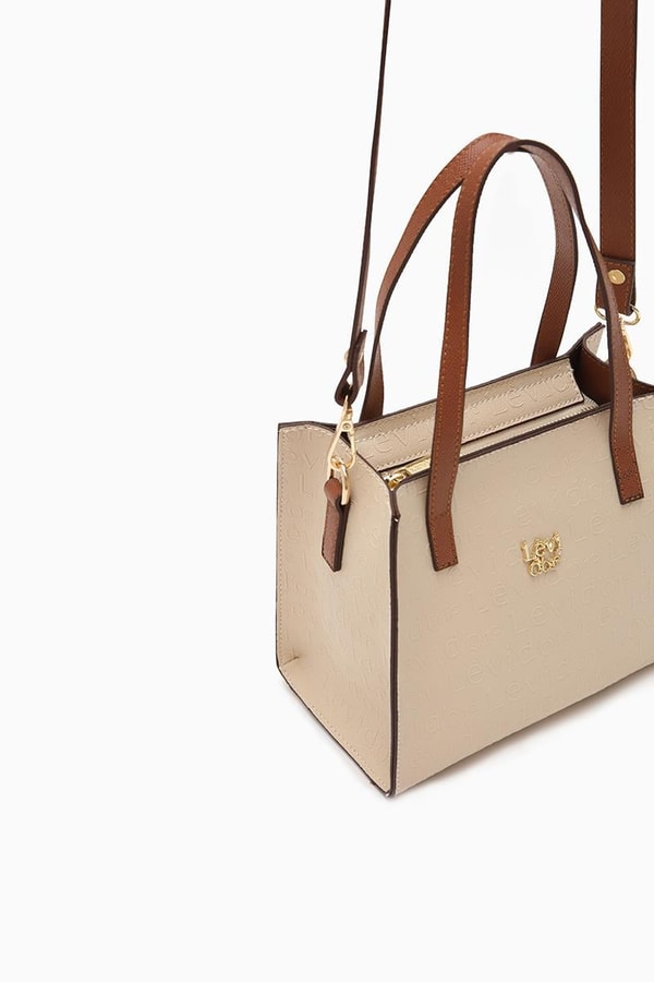 LevidorLevidor Bej Çapraz Askılı Monogram Baskılı Omuz Çantası