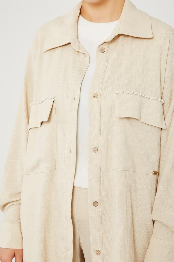 LevidorLevidor Bej Cep İşlemeli Bürümcük Kumaş Takım