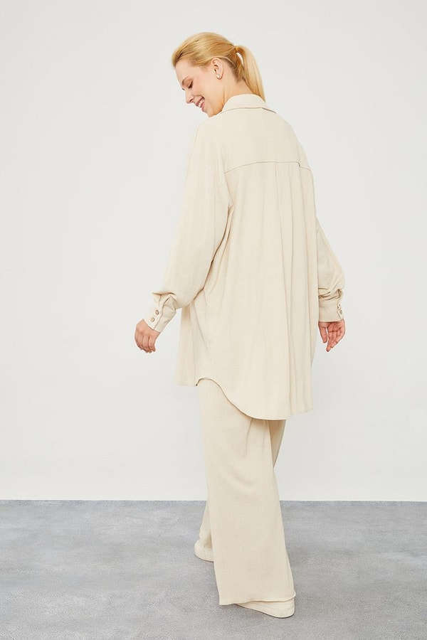 LevidorLevidor Bej Cep İşlemeli Bürümcük Kumaş Takım