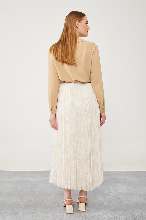 LevidorLevidor Bej Çiçek Desen Şifon Etek