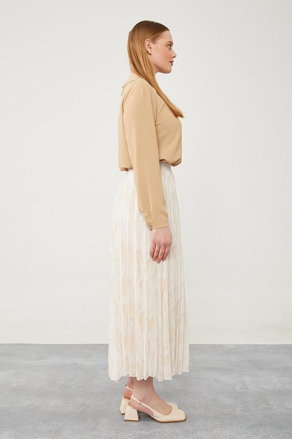 LevidorLevidor Bej Çiçek Desen Şifon Etek