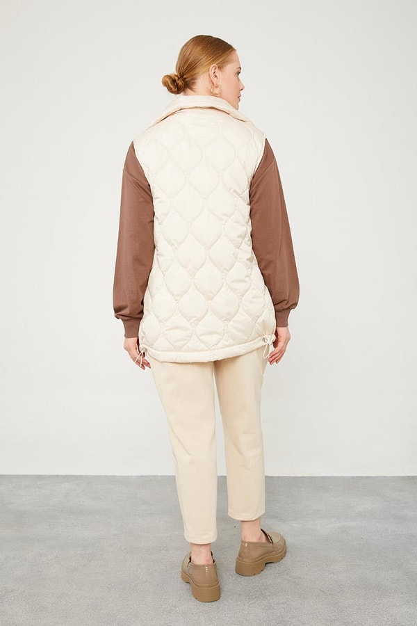 LevidorLevidor Bej Desenli Kapitone Şişme Yelek