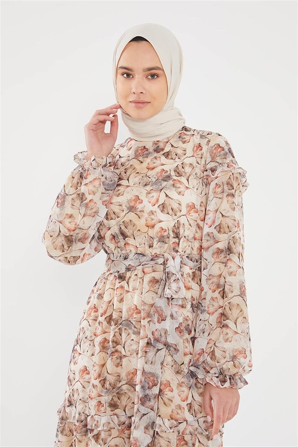 LevidorLevidor Bej DESENLİ ŞİFON ELBİSE