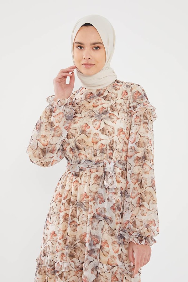 LevidorLevidor Bej DESENLİ ŞİFON ELBİSE
