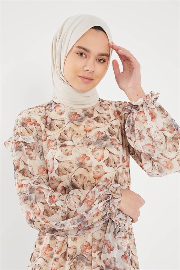 LevidorLevidor Bej DESENLİ ŞİFON ELBİSE
