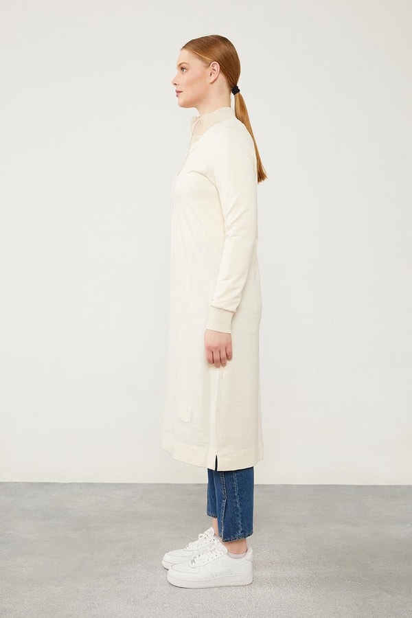 LevidorLevidor Bej Dik Yaka Fermuarlı Penye Elbise