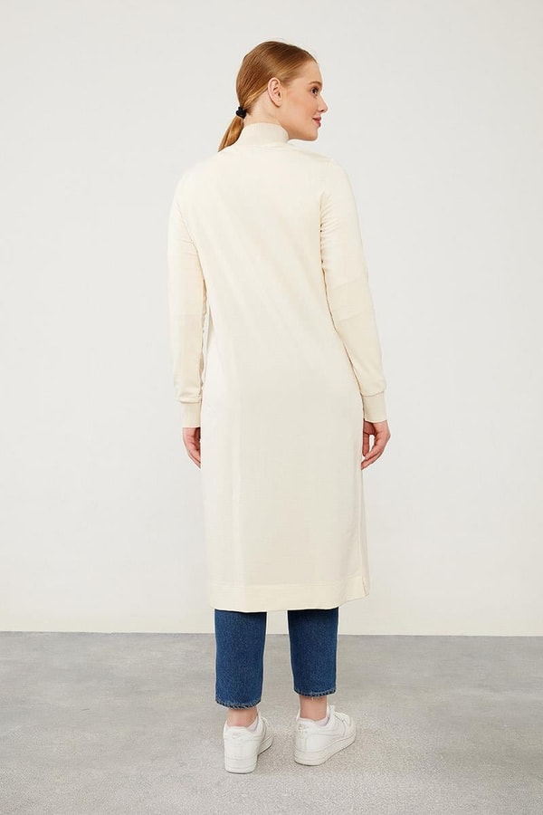 LevidorLevidor Bej Dik Yaka Fermuarlı Penye Elbise