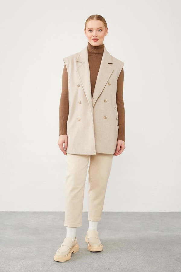 LevidorLevidor Bej Düğme Kapamalı Yelek