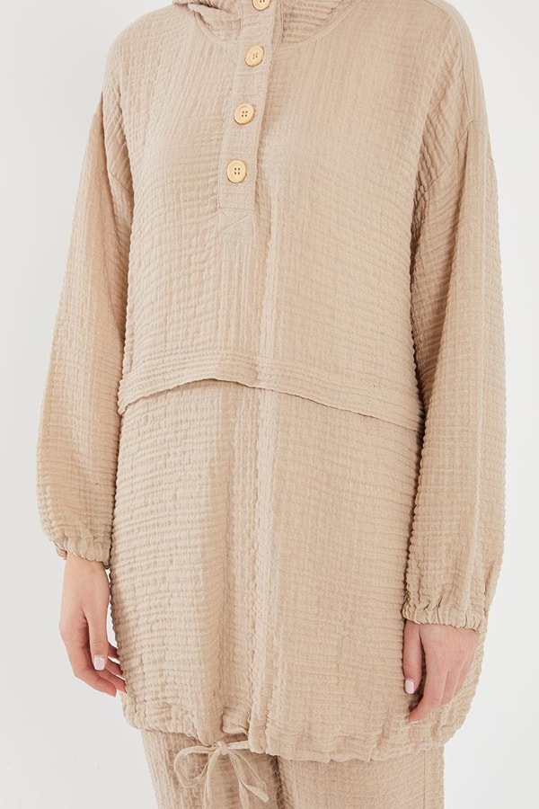 LevidorLevidor Bej Kapşonlu Muslin Spor Takım