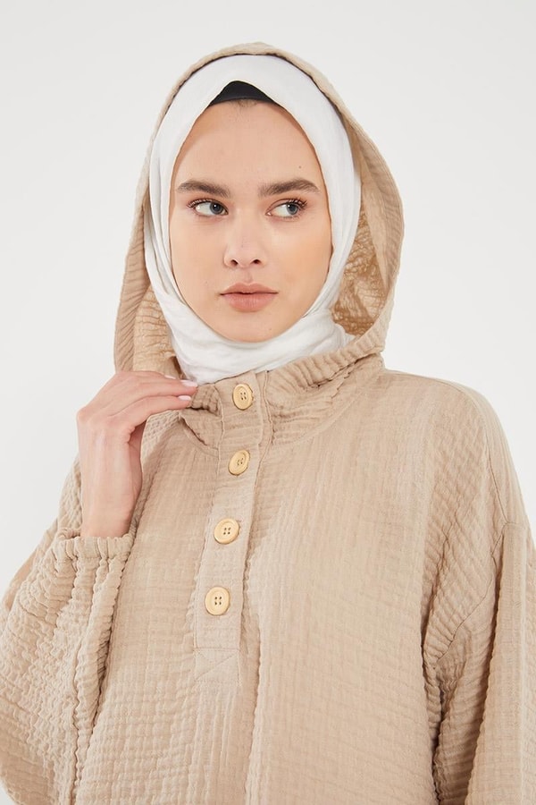 LevidorLevidor Bej Kapşonlu Muslin Spor Takım