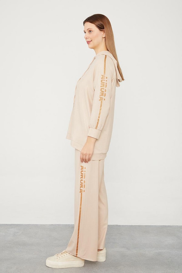 LevidorLevidor Bej Kapüşonlu Kanguru Cepli Spor Takım