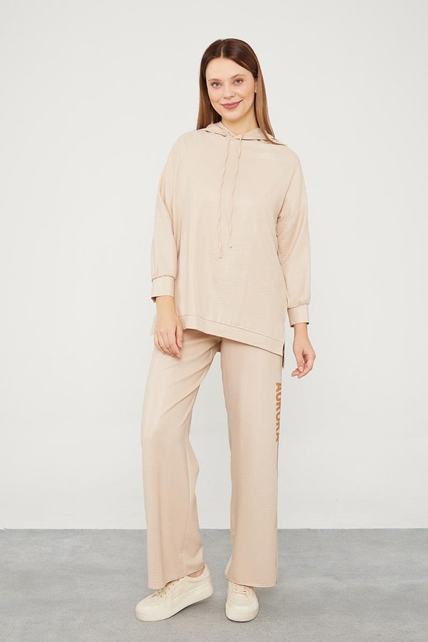 LevidorLevidor Bej Kapüşonlu Kanguru Cepli Spor Takım