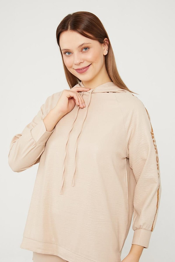 LevidorLevidor Bej Kapüşonlu Kanguru Cepli Spor Takım