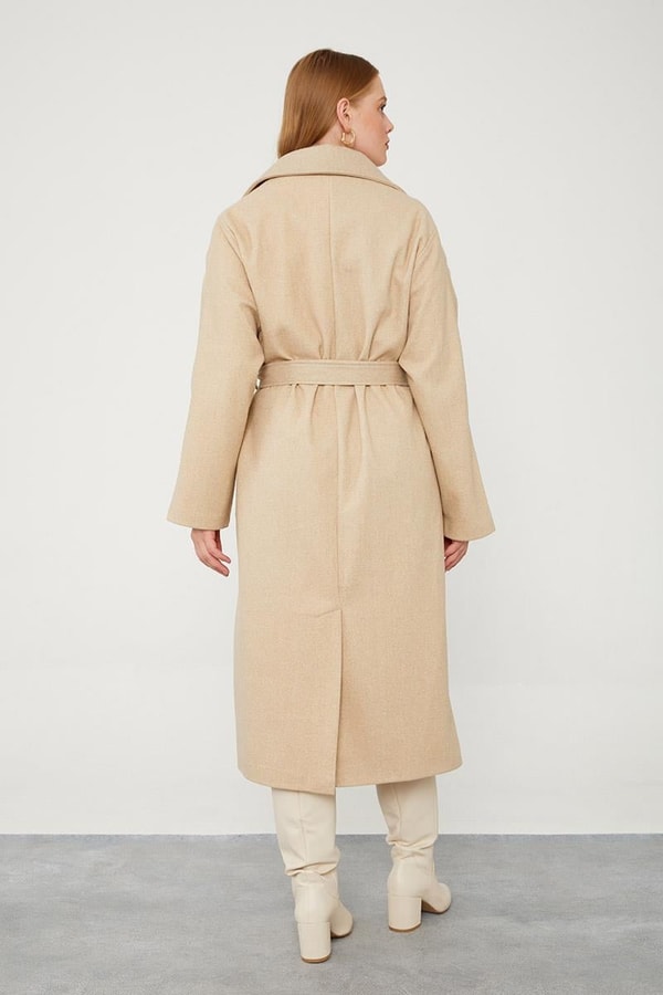 LevidorLevidor Bej Kuşak Bağlamalı Kaşe Kaban