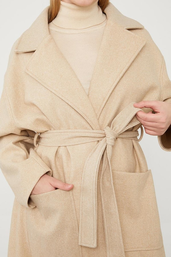 LevidorLevidor Bej Kuşak Bağlamalı Kaşe Kaban