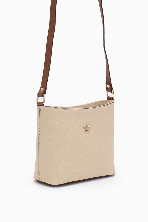 LevidorLevidor Bej Monogram Baskılı Baguette Çapraz Askılı Çanta
