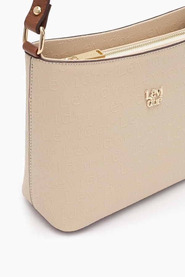 LevidorLevidor Bej Monogram Baskılı Baguette Çapraz Askılı Çanta