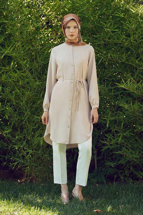 LevidorLevidor Bej Önü Düğmeli Tunik