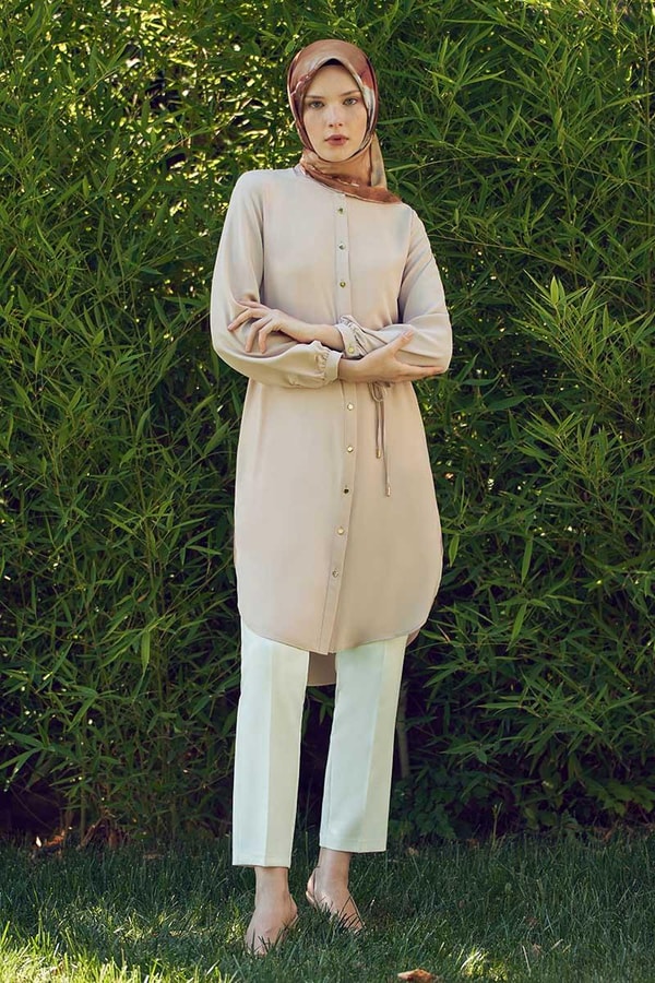 LevidorLevidor Bej Önü Düğmeli Tunik