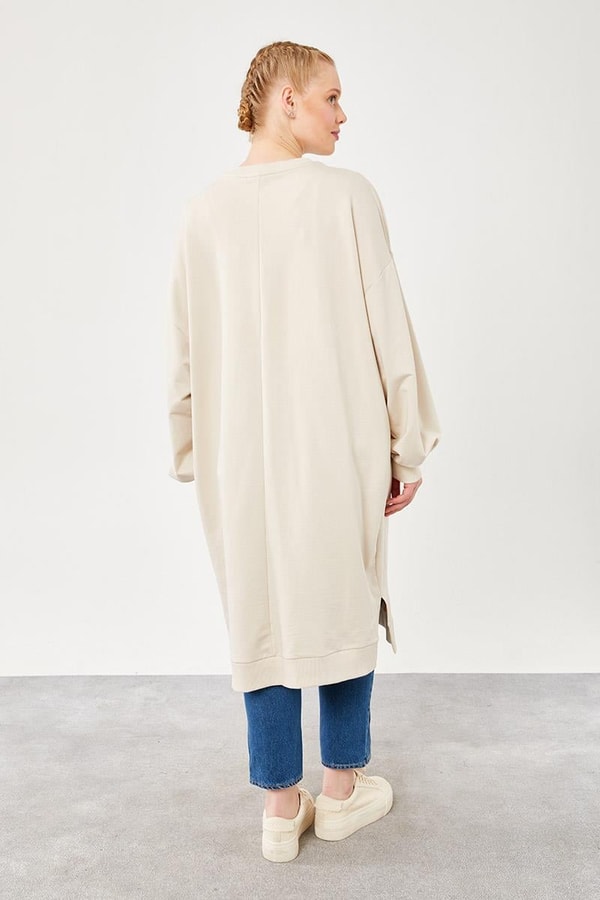 LevidorLevidor Bej Oversize Uzun Sweat